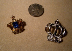 Vtg Crown Scatter Pins Clear Crystals & Blue Pink Rhinestones Lot of 2 Different