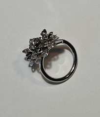 Vintage Sarah Coventry Ring Tiered Flower Clear & Dark Grey Rhinestones Silver