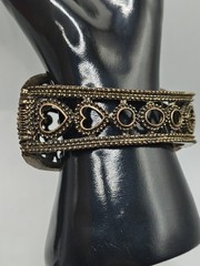 Vintage Red Blue Green Rhinestone Floral Filigree Heart Clamp Bracelet Size 6