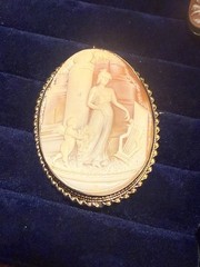 Vintage Italian 800 Silver Vermeil Cameo Jewelry Set Three Graces Clip Earrings