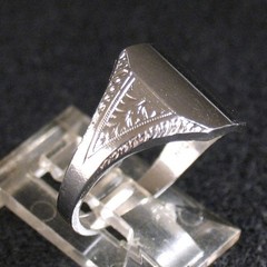 VINTAGE 1960s RHODIUM Nickel Silver SIGNET RING Size 6 Leaf Etched NOS MINT
