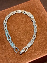 Vintage MONET Silver Tone Bracelet 7.25” Braided Herringbone Fold Over Clasp