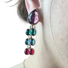 Swarovski Multicolor Crystal Cabochon Gold Drop Earrings Savvy 90s Vintage