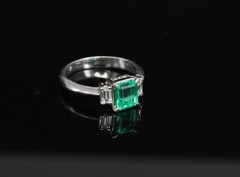 0.96ct GIA Colombian Untreated No Oil Emerald & Diamond Platinum Ring Size 5.75