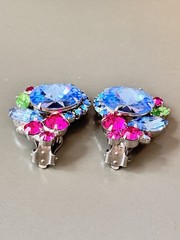 RARE Vintage Verified JULIANA D&E Ice Blue Rivoli Stone Brooch & Earring Set