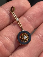 Antique Solid 10K Yellow Gold Diamond Pearl Lavalier Pendant Necklace! 1.1GR!
