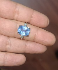 Vintage 14K White Gold Engagement Ring 8.94ct.Natural Blue Cushion Sapphire GIA