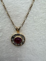 853. OP Vintage Gold Tone Necklace W/ Red Glass Stone And CZ Halo