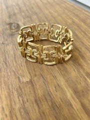 Crown Trifari Goldtone Textured Link Bracelet Mid Century Modern Style 7.5”