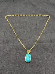 JTV Gold Tone Long Turquoise Pendant Necklace Silver 925