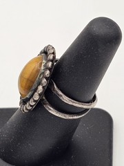 Vintage Sterling Silver Ring W/ Tiger’s Eye Cabochon Size 7.25, Signed JMS, H17