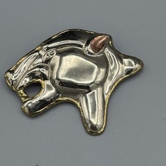 Vtg Cougar Panther Head Hecho en Mexico Mixed Metal Brooch Pendant 3.5″ 1990s