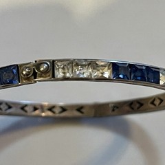 1930s Art Deco Channel Set Foiled Glass Sterling Silver Bracelet **FOR REPAIR**
