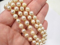 Vintage AKOYA Cultured PEARL Hand-knotted NECKLACE 6mm Sterling Silver 17.75″