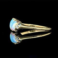 Victorian Cabochon Opal Old Mine Cut Diamond Band 14K Yellow Gold