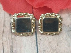 Star Gold Tone Vintage Screw Back Clip Earrings Square Twisted Chain Edge .75″