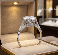 4CT Round Lab Created Diamond Vintage Crown Antique Filigree Ring 14K Gold Over