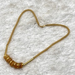 Vintage Signed Vogue Necklace Tan Heishi Beads Gold Tone Surfer Beach 14″