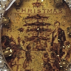 RARE VTG Maximal Art Signed Victorian Christmas Scene Brooch Faux Pearl Frame
