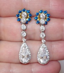 VINTAGE 11MM BLUE SAPPHIRE CZ SEED FLOWER JACKETS FOR EARRINGS USE W ANY STUDS
