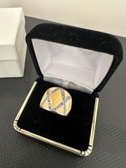 Vintage Art Deco 18KT H.G.E. Rhinestone Yellow Enamel Wide Band Ring Size 7.5-8.