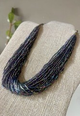Vintage Oil Slick Iridescent Bead Torsade Necklace Statement Brass Boho Chic