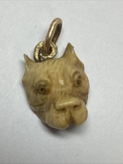 Victorian Era Dog Pendant, Carved Pit Bull Charm