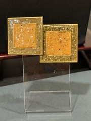Speckled Enamel Square Earrings Post Pierced Yellow Multi Gold Tone 1.50″