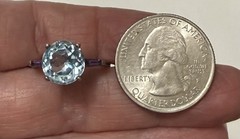 Vintage KL 925 Sterling Silver Big Sky Blue Topaz Amethyst Baguettes Ring Sz6.75