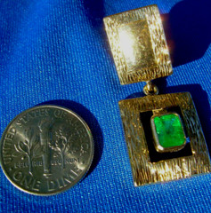 Original EARTH MINED EMERALD Deco Design Earrings Vintage Style Dangles 14K GOLD
