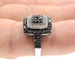 14k Solid White Gold Natural White and Black Diamond Square Ring Size 7