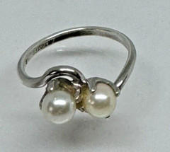 Vintage Dual 6mm Pearl Ring Sterling Silver Size 7.25 Uncas Mfg