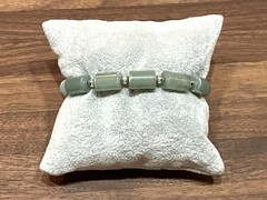 VTG Green Aventurine Stone Tube & Silver Tone Accents Beaded Bracelet 7” – 8.5”