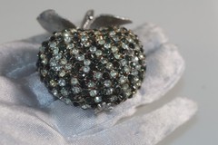 Oversized Vintage Francois Blue Rhinestone Encrusted Apple Brooch