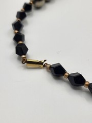 Signed Artist Made Kyna Black Lucite Large Beaded Unusual Double Sided Necklace