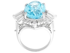 Vintage 1990s 7.75Ct Aquamarine and 1.65Ct Diamond Platinum Cocktail Ring