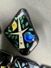 1950s/60s Enamel on Copper 3 Piece Studio Jewelry Set MCM Birds Trees Sunburst