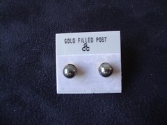 VINTAGE 1980s CLASSIC HEMATITE 6MM BALL GOLD FILLED POST STUD EARRINGS