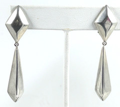 Vintage 925 Sterling Silver Polished Geometric Drop Dangle Clip Earrings 2 1/4″