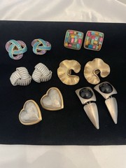 VTG Clip Earrings Lot STATEMENT RUNWAY STYLE Mosaic Geometric Dangle MORE *Read*