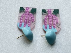 Modern Art Deco Style Pink Cactus Dangle Earrings Blue Stud Acrylic Statement