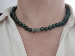 Faux Dark Jade Round Bead Choker Necklace 16″ with Wired Clasp