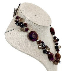Handmade Faceted Irridescent Purple Crystal Bead Statement Necklace Large Oval