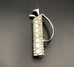 Vintage Rhinestone Silver Tone Golf Bag with 2 Clubs Brooch Pin