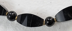 Hematite And Onyx Beaded Necklace 16″ Black Silver Tone Fishhook Clasp Vintage