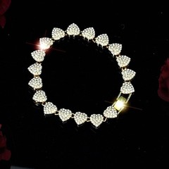 Diamond Tennis Heart Chain & Necklace & Bracelet Cuban Link Jewelry Set f/Women