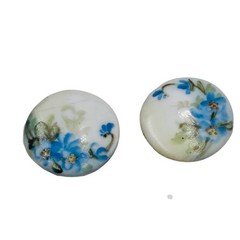 Vintage Hand Painted Porcelain Blue Floral Forget Me Not Stud Button Earrings 1″