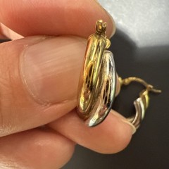 14K Yellow & White Gold Double Twisted Hoop Pierced Earrings Carla Scrap 2 g