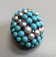 Antique Genuine Turquoise Pearl Ruby Gold or Filled Vintage Dome Oval Brooch Pin