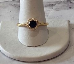 VINTAGE-RETRO .925 Silver Gold Tone – Sapphire & Rhinestone Solitaire sz 11.25